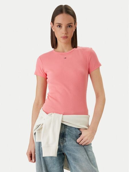 Tommy Jeans T-Shirt DW0DW17383 Różowy Slim Fit. Czerwone t-shirty Tommy Jeans, s, bez wzorów, z bawełny, bez kołnierzyka, bez ramiączek. Za 149,99 zł.