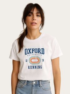 WOOOP Koszulka "Oxford Universite Running" w kolorze białym rozmiar: M. Białe bluzki Wooop, m, bez wzorów, z bawełny, bez kołnierzyka, bez ramiączek. Za 56,99 zł.