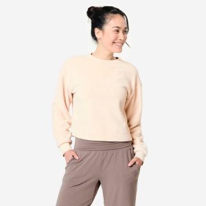 Bluza Do Jogi I Medytacji Polarowa Kokon Beżowa. Brązowe bluzy KIMJALY, na zimę, l, bez wzorów, z bawełny, bez kaptura. W wyprzedaży za 89,99 zł.