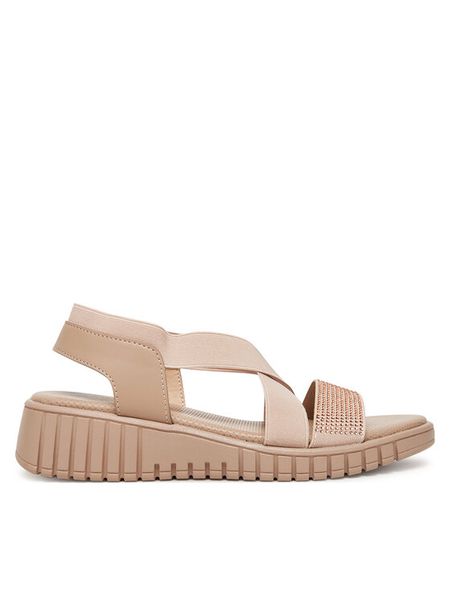 Clara Barson Sandały R24AW02800 Beżowy. Brązowe sandały Clara Barson, bez wzorów, z materiału, bez obcasa, na płaskiej podeszwie, bez zapięcia. Za 99,99 zł.