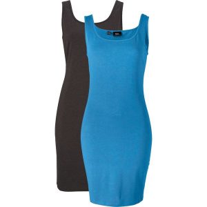 Sukienka shirtowa (2 szt.). Niebieskie sukienki bonprix, bez wzorów, bez kołnierzyka, bez ramiączek. Za 107,99 zł.