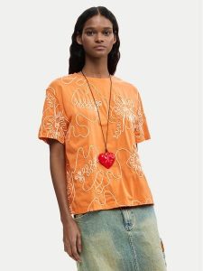 Desigual T-Shirt Genova 26SWTK48 Pomarańczowy Regular Fit. Brązowe t-shirty Desigual, s, bez wzorów, z bawełny, bez kołnierzyka, bez ramiączek. Za 279,99 zł.