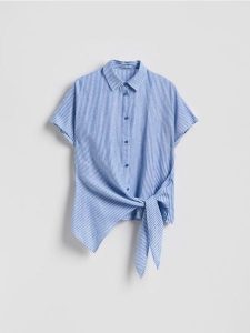 Koszula z lnem - niebieski. Niebieskie koszule Reserved, l, bez wzorów, z wiskozy, bez kołnierzyka, bez ramiączek. Za 109,99 zł.