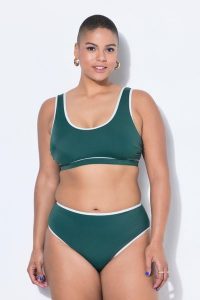 Damskie Figi od bikini lamówka wysoki stan efekt modelujący. Zielone figi Ulla Popken, bez wzorów, z elastanu. Za 91,99 zł.
