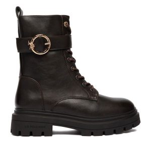 Trapery U.S. Polo Assn. Brązowe buty zimowe U.S. Polo Assn., bez obcasa, bez zapięcia. Za 329,99 zł.