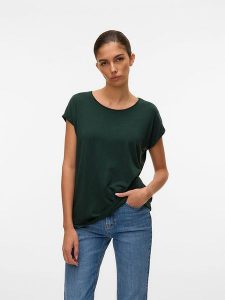 Vero Moda Koszulka w kolorze zielonym rozmiar: XS. Zielone bluzki Vero Moda, xs, bez wzorów, z lyocellu, bez kołnierzyka, bez ramiączek. Za 48,28 zł.