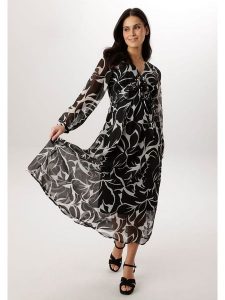 Aniston Sukienka w kolorze czarno-białym rozmiar: 46. Czarne sukienki Aniston, na co dzień, bez wzorów, bez kołnierzyka, bez ramiączek, maxi, proste. Za 252,99 zł.