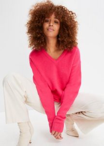Sweter dzianinowy oversize. Żółte swetry klasyczne bonprix, z dzianiny, bez kołnierzyka. Za 97,99 zł.