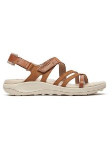 Merrell Skórzane sandały "Harbor Backstrap" w kolorze jasnobrązowym rozmiar: 42. Brązowe sandały Merrell, bez wzorów, z otwartym noskiem, bez obcasa, bez zapięcia. Za 175,67 zł.