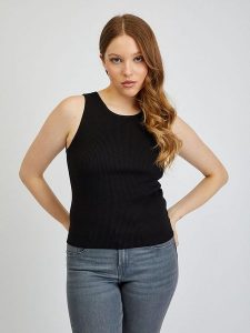 Orsay Top w kolorze czarnym rozmiar: L. Czarne topy Orsay, l, bez wzorów, prążkowane, bez kołnierzyka, bez ramiączek. Za 52,67 zł.