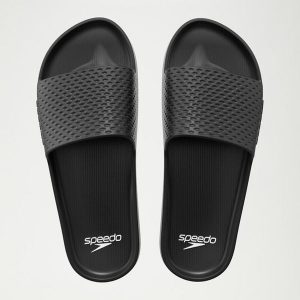 Klapki basenowe antypoślizgowe damskie Speedo Slide Entry. Czarne klapki Speedo, bez wzorów, z materiału, bez obcasa. Za 70,94 zł.