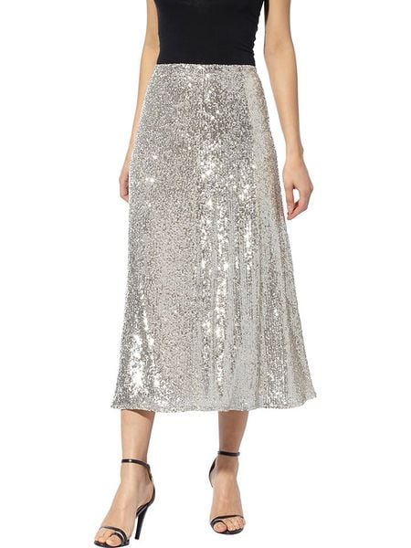 Heine Spódnica w kolorze srebrnym rozmiar: 42. Szare spódnice Heine, bez wzorów, midi. Za 100,52 zł.