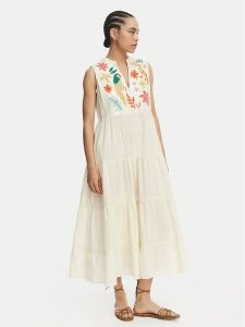 LOLA CASADEMUNT Sukienka letnia LS2616006 Kremowy Relaxed Fit. Białe sukienki LOLA CASADEMUNT, na lato, m, bez wzorów, z bawełny, bez kołnierzyka, bez ramiączek. Za 627,99 zł.