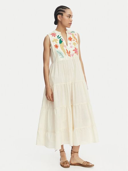 LOLA CASADEMUNT Sukienka letnia LS2616006 Kremowy Relaxed Fit. Białe kombinezony LOLA CASADEMUNT, na lato, m, bez wzorów, bez kołnierzyka, bez ramiączek. Za 627,99 zł.