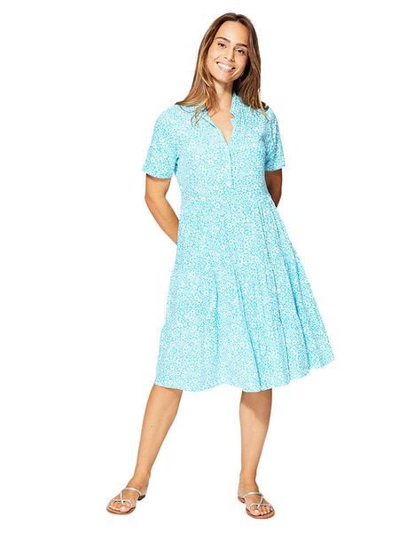 Aller Simplement Sukienka w kolorze błękitno-białym rozmiar: 34/36. Niebieskie sukienki Aller Simplement, bez wzorów, z wiskozy, klasyczne, bez kołnierzyka, bez ramiączek, midi. Za 83,22 zł.