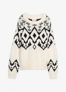 Sweter oversize z norweskim wzorem. Białe swetry oversize bonprix, bez wzorów, bez ramiączek. Za 144,99 zł.