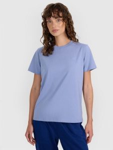 4F T-shirt regular gładki damski - granatowy S. Niebieskie t-shirty 4f, s, bez wzorów, z bawełny, bez kołnierzyka, bez ramiączek. Za 49,99 zł.