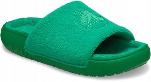Klapki Dla Dorosłych Crocs Classic Towel Slide. Zielone klapki Crocs, bez wzorów, z materiału, bez obcasa. Za 181,99 zł.
