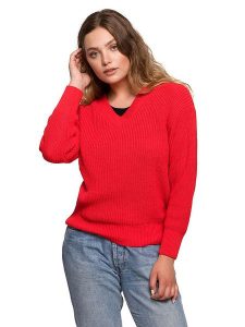 Be Wear Sweter w kolorze czerwonym rozmiar: L/XL. Czerwone swetry oversize Be Wear, l, bez wzorów, ze splotem, bez ramiączek. Za 101,23 zł.