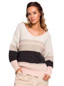 Made of emotion Sweter w kolorze beżowym ze wzorem rozmiar: L/XL. Brązowe swetry oversize Made Of Emotion, l, bez wzorów, ze splotem, bez ramiączek. Za 127,65 zł.