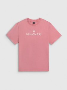 4F T-shirt loose z nadrukiem damski - różowy M. Brązowe t-shirty 4f, m, bez wzorów, z bawełny, bez kołnierzyka, bez ramiączek. Za 79,99 zł.