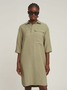 G-Star Sukienka w kolorze khaki rozmiar: XL. Brązowe sukienki G-Star, na co dzień, s, bez wzorów, z wiskozy, klasyczne, bez kołnierzyka, bez ramiączek, midi, proste. Za 226,77 zł.