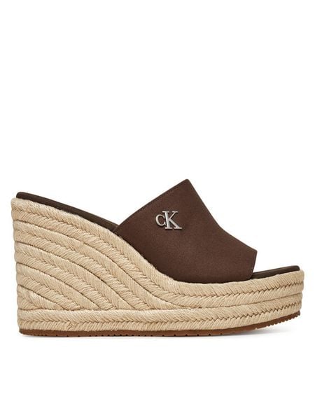 Calvin Klein Klapki Wedge Rope Slide Mg YW0YW01699 Brązowy. Brązowe klapki Calvin Klein, bez wzorów, z materiału, bez obcasa. Za 299,99 zł.