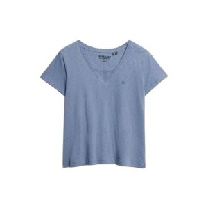 Bluzka T-shirt z haftem dla kobiet Superdry Studios. Niebieskie t-shirty Superdry, bez wzorów, bez kołnierzyka, bez ramiączek. W wyprzedaży za 124,60 zł.