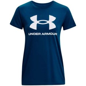 Koszulka damska Under Armour SPORTSTYLE LOGO SS. Niebieskie bluzki Under Armour, bez wzorów, sportowe, bez kołnierzyka, bez ramiączek. Za 69,99 zł.