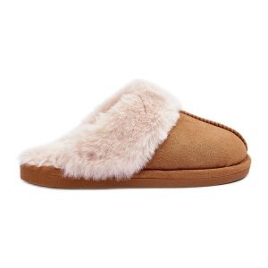 Damskie Papcie Klapki z Futerkiem Camel Pinky brązowe. Brązowe kapcie bez wzorów. Za 118,34 zł.