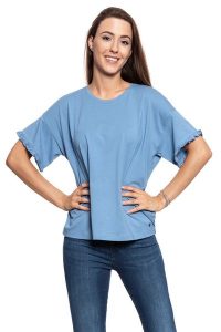 MUSTANG T SHIRT DAMSKI Alina C Ruffle 1009446 5407. Niebieskie t-shirty Mustang, s, bez wzorów, bez kołnierzyka, bez ramiączek. W wyprzedaży za 39,99 zł.