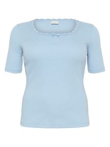 KAFFE curve Koszulka w kolorze błękitnym rozmiar: XL. Niebieskie bluzki KAFFE curve, xl, bez wzorów, bez kołnierzyka, bez ramiączek. Za 74,63 zł.