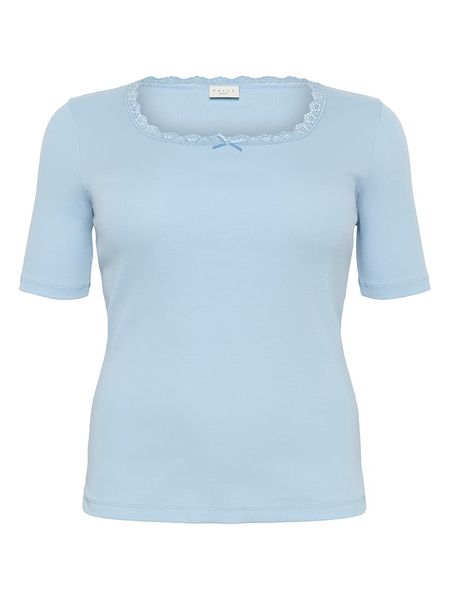 KAFFE curve Koszulka w kolorze błękitnym rozmiar: XL. Niebieskie bluzki KAFFE curve, xl, bez wzorów, bez kołnierzyka, bez ramiączek. Za 74,63 zł.