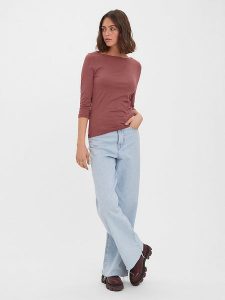 Vero Moda Koszulka w kolorze jasnobrązowym rozmiar: L. Brązowe bluzki Vero Moda, l, bez wzorów, bez kołnierzyka, bez ramiączek. Za 65,85 zł.
