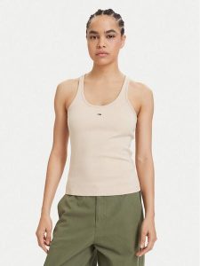 Tommy Jeans Top Racerback DW0DW22264 Biały Slim Fit. Białe topy Tommy Jeans, xl, bez wzorów, z bawełny, bez kołnierzyka, bez ramiączek. Za 169,99 zł.