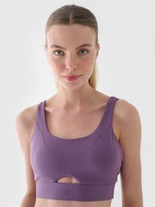 4F Biustonosz do jogi i pilatesu z niskim wsparciem - fioletowy S. Fioletowe biustonosze 4f, bez wzorów, z dzianiny. W wyprzedaży za 59,99 zł.