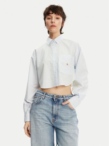 Calvin Klein Jeans Koszula J20J225078 Błękitny Regular Fit. Niebieskie koszule Calvin Klein Jeans, xl, bez wzorów, z bawełny, bez kołnierzyka, bez ramiączek. Za 199,99 zł.