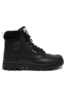 Palladium Trapery 94380-008-M Czarny. Czarne buty zimowe Palladium, ze skóry, bez obcasa, bez zapięcia. Za 469,99 zł.