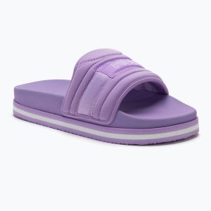 Klapki damskie FILA Morro Bay Zeppa Lounge. Fioletowe klapki Fila, bez wzorów, bez obcasa. Za 89,99 zł.