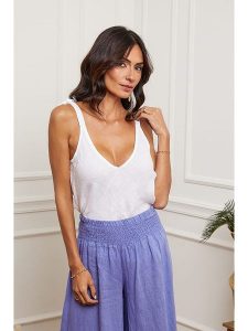 Fleur de Lin Lniany top "Filiale" w kolorze białym rozmiar: S. Białe topy Fleur de Lin, s, bez wzorów, ze lnu, bez kołnierzyka, bez ramiączek. Za 83,42 zł.