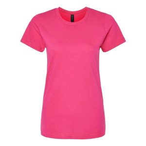 Damska Koszulka Softstyle O Średniej Grubości. Czerwone bluzki GILDAN, xl, bez wzorów, sportowe, bez kołnierzyka, bez ramiączek. Za 33,99 zł.
