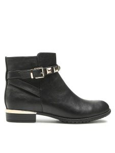 Jenny Fairy Botki W16AW462-21 Czarny. Czarne botki Jenny Fairy, bez wzorów, ze skóry, bez obcasa, na płaskiej podeszwie, bez zapięcia. Za 149,99 zł.