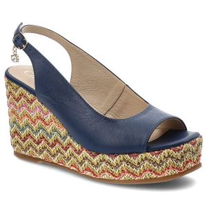 Granatowe Sandały Chebello Kolorowe Buty Na Lato. Niebieskie sandały CheBello, bez wzorów, ze skóry, bez obcasa, na koturnie, bez zapięcia. Za 349,00 zł.