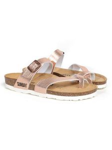 Sunbay Japonki w kolorze miedzianym rozmiar: 39. Brązowe klapki Sunbay, bez wzorów, ze skóry, z otwartym noskiem, bez obcasa. Za 117,73 zł.