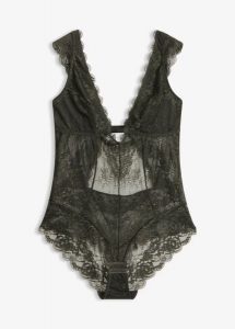 Body bez fiszbinów z delikatną koronką. Zielone body i gorsety bonprix, bez wzorów, z koronki. Za 54,99 zł.