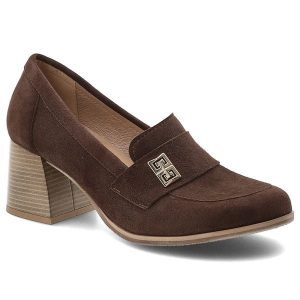 Półbuty damskie Armodo, cholewka ze skóry naturalnej zamszowej wsuwany fason z zabudowanym przodem na stabilnym obcasie, brązowe, 20207. Brązowe półbuty Armodo, bez wzorów, ze skóry, bez obcasa, na obcasie, bez zapięcia. Za 365,90 zł.