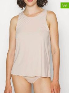 Sloggi Topy (2 szt.) w kolorze beżowym rozmiar: L. Brązowe topy Sloggi, l, bez wzorów, bez kołnierzyka, bez ramiączek. Za 43,57 zł.