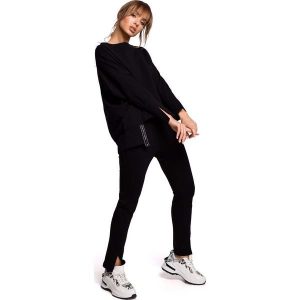 Wygodna Prosta Bluza z Lampasem - Czarna. Czarne bluzy MOE, l, bez wzorów, z bawełny, bez kaptura. Za 229,90 zł.