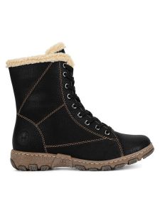 Rieker Botki Z0102-00 Czarny. Czarne botki Rieker, bez wzorów, z materiału, bez obcasa, na płaskiej podeszwie, bez zapięcia. Za 258,99 zł.
