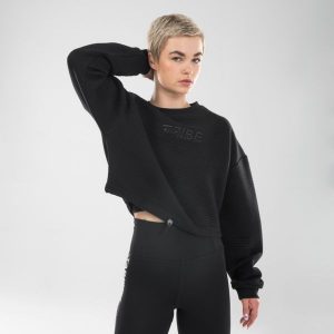 Bluza crop do tańca miejskiego damska. Czarne bluzy STAREVER, l, bez wzorów, z bawełny, bez kaptura. W wyprzedaży za 79,99 zł.